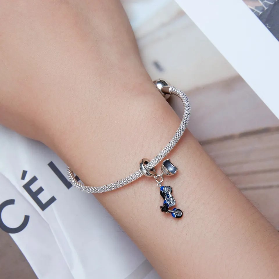 Charm Dije Plata 925 Moto Azul y Casco - Imagen 5