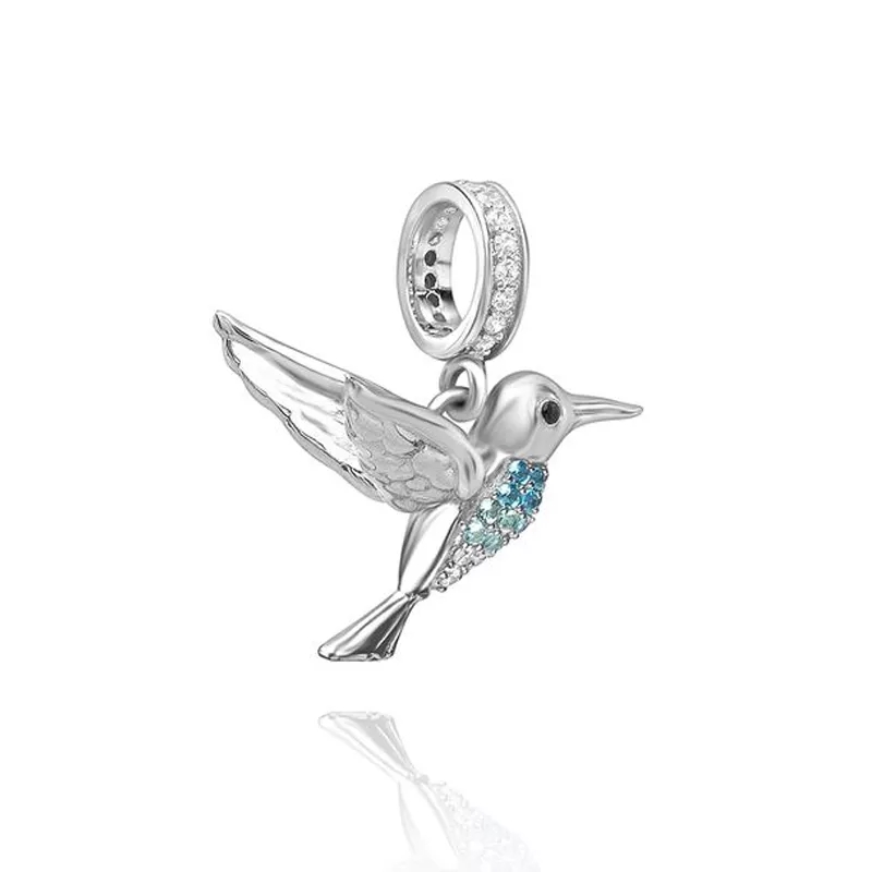 Charm Dije Plata 925 Clibri Pajaro Ave Plateada - Imagen 2