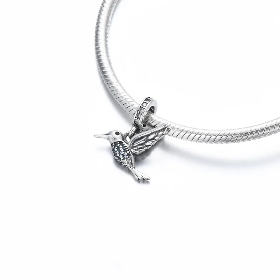 Charm Dije Plata 925 Clibri Pajaro Ave Plateada - Imagen 3