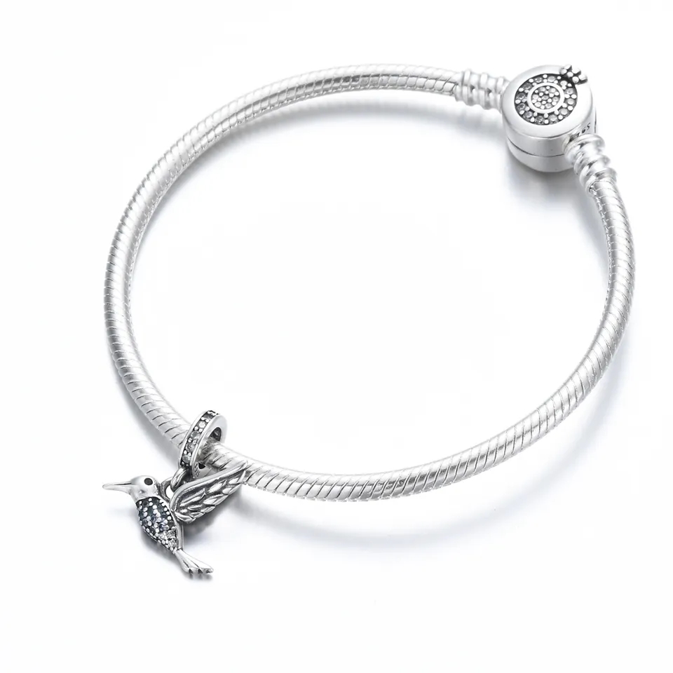 Charm Dije Plata 925 Clibri Pajaro Ave Plateada - Imagen 4
