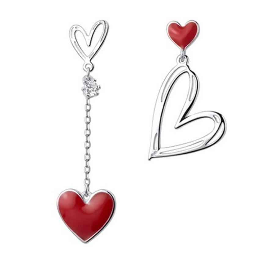 Aros Corazones Asimetricos Rojo