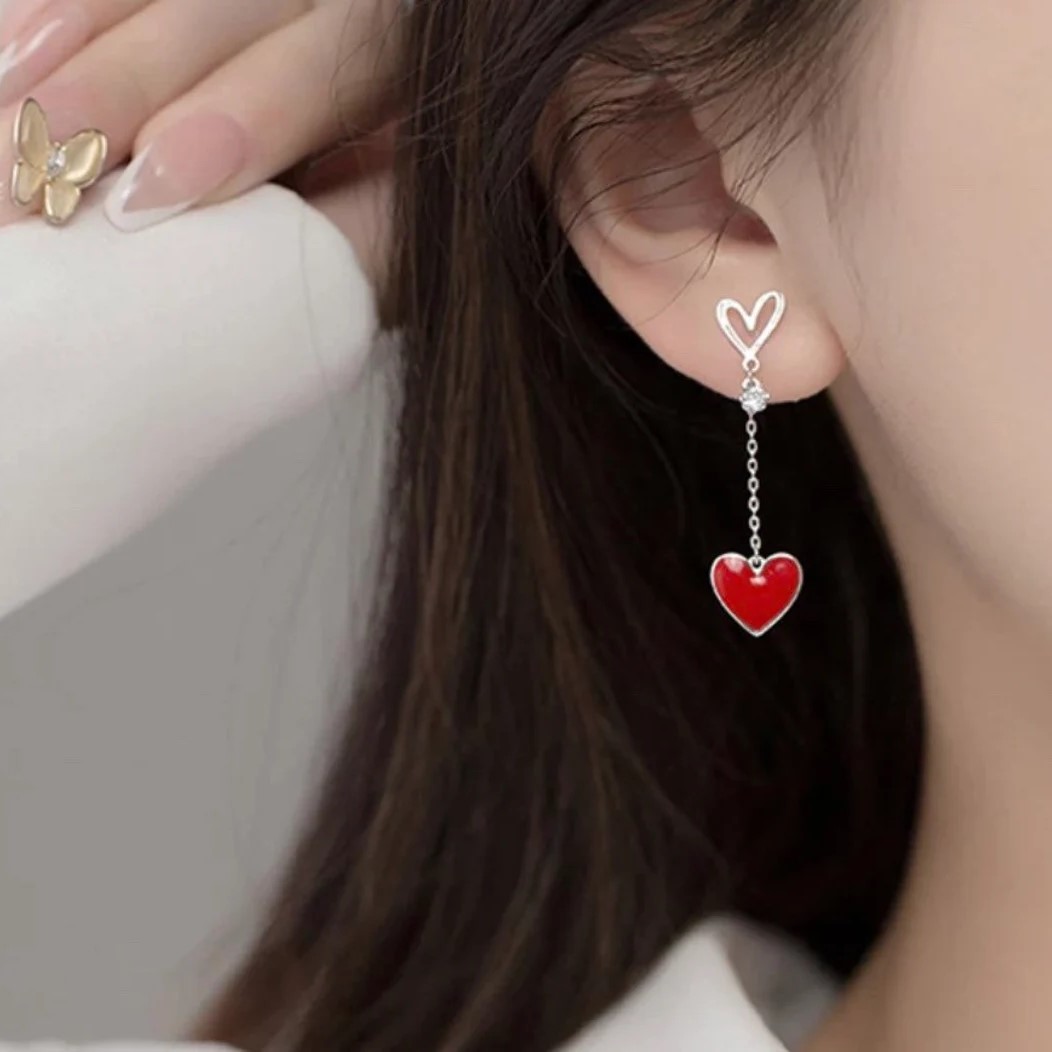 Aros Corazones Asimetricos Rojo - Imagen 3