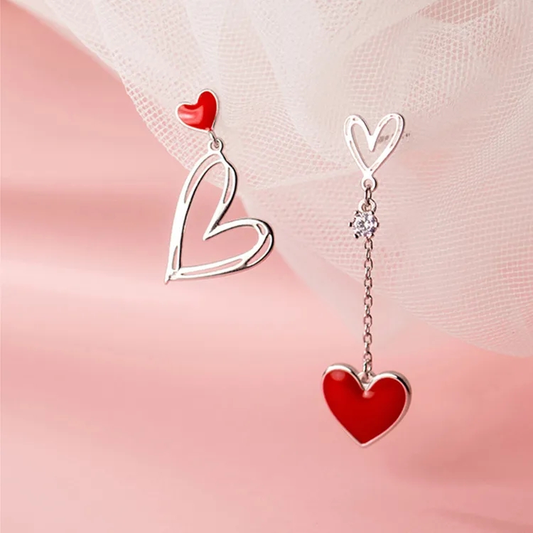 Aros Corazones Asimetricos Rojo - Imagen 5