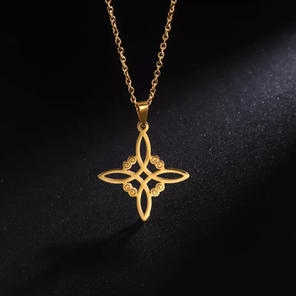 Colgante Collar Nudo de Bruja Acero Dorado - Imagen 2