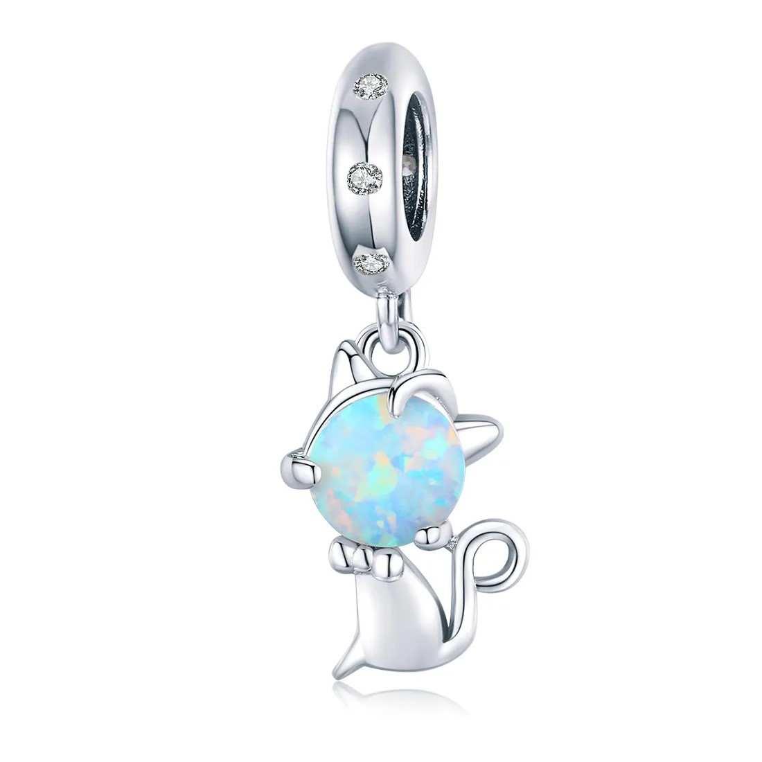 Charm Dije Plata 925 Gato Opalo