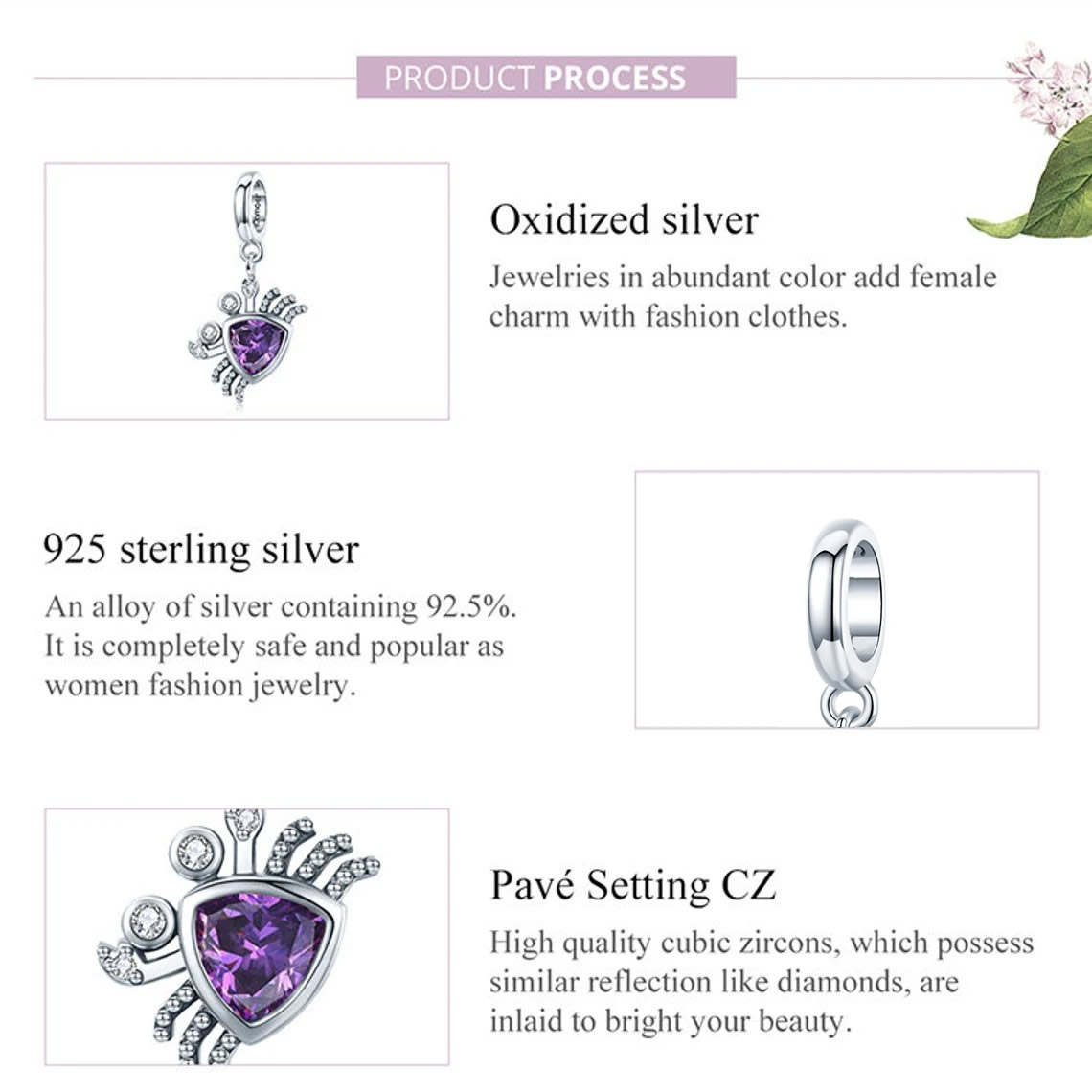 Charm Dije Plata 925 Cangrejo Morado - Imagen 4