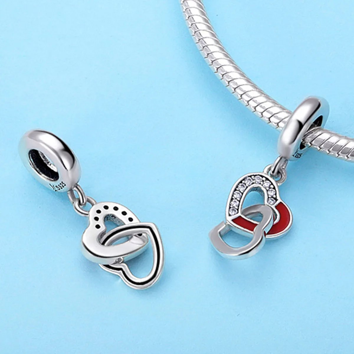 Charm Dije Plata 925 Corazon Entrelazados - Imagen 5