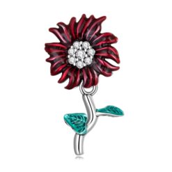Charm Dije Plata 925 Flor Margarita Roja