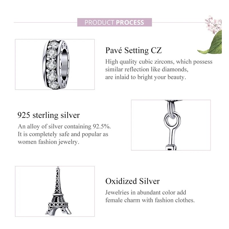 Charm Dije Plata 925 Torre Eiffel Circones - Imagen 6