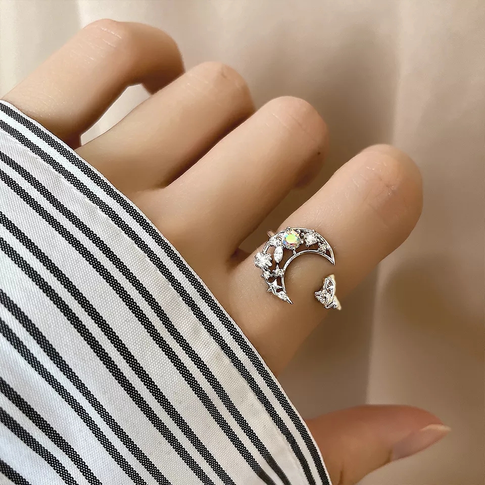 Anillo Forma de Luna y Gato Plateado - Imagen 2