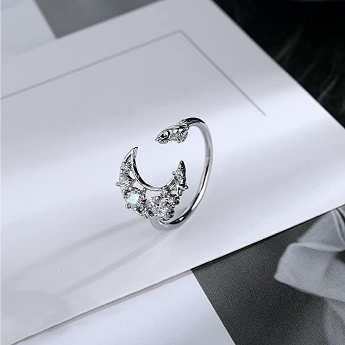 Anillo Forma de Luna y Gato Plateado - Imagen 3