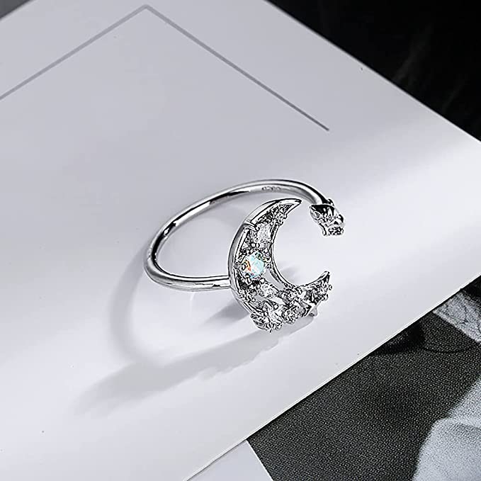 Anillo Forma de Luna y Gato Plateado - Imagen 4