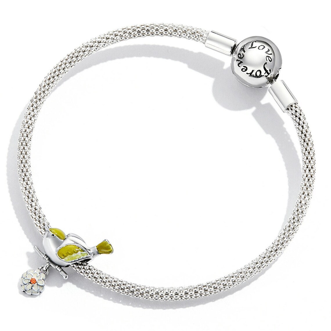 Charm Dije Plata 925 Pajaro Ave Amarillo en Flor - Imagen 3