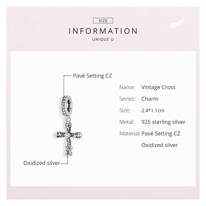 Charm Dije Plata 925 Cruz Vintage - Imagen 6