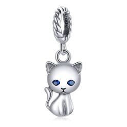 Charm Dije Plata 925 Gatito Ojos Azules
