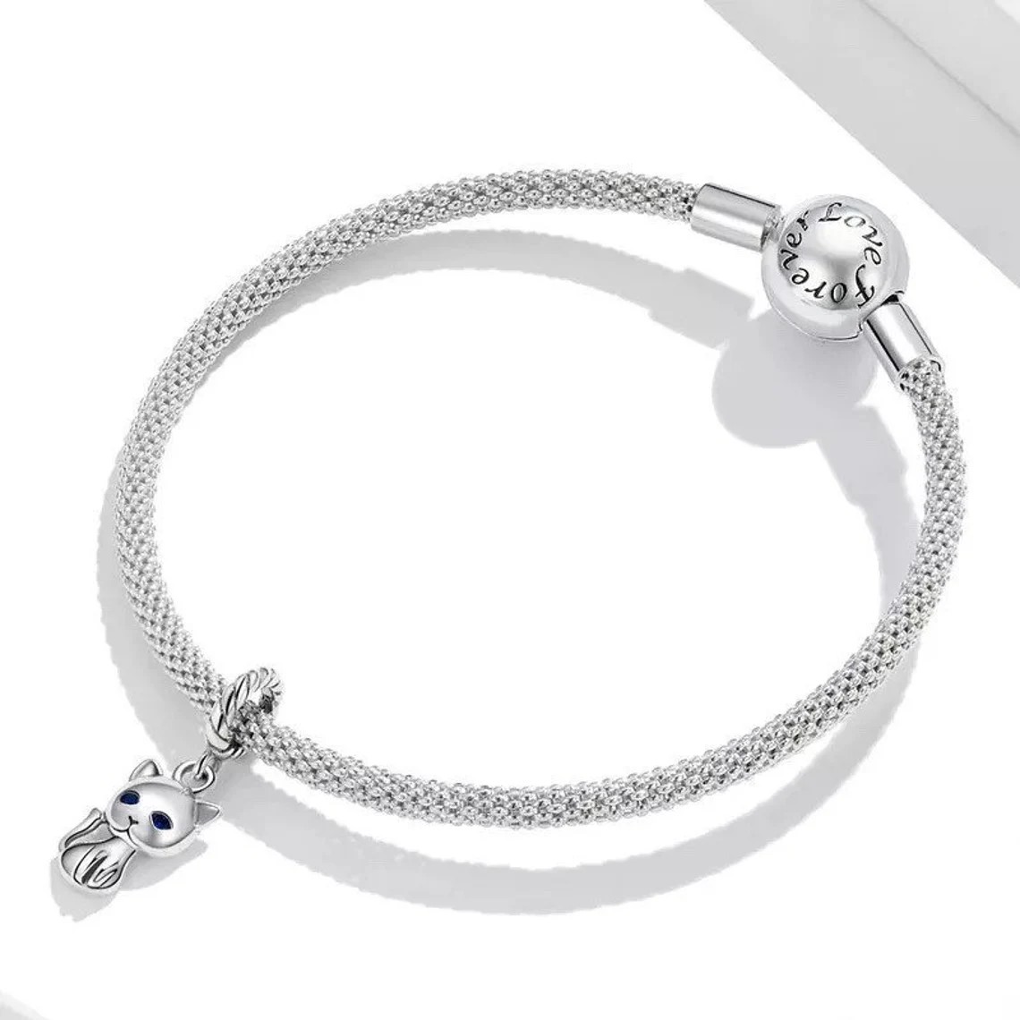 Charm Dije Plata 925 Gatito Ojos Azules - Imagen 3