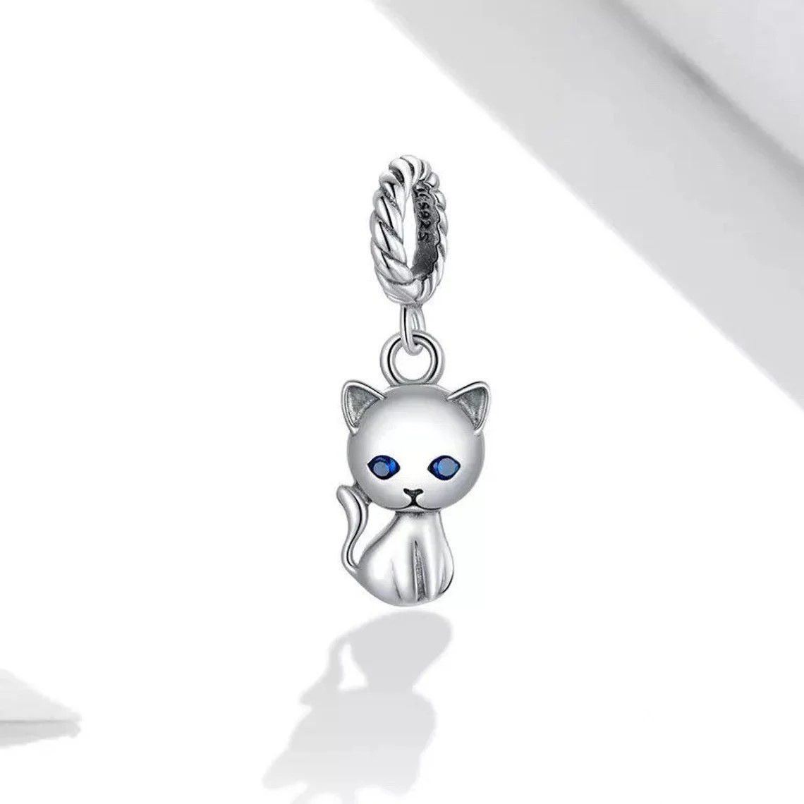 Charm Dije Plata 925 Gatito Ojos Azules - Imagen 4