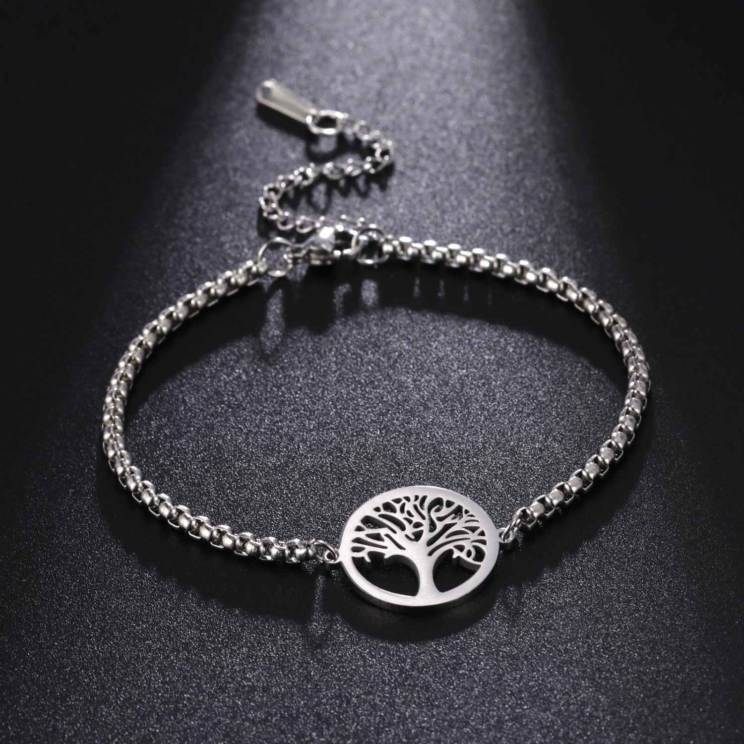 Pulsera Arbol de la Vida Plateada Acero - Imagen 3