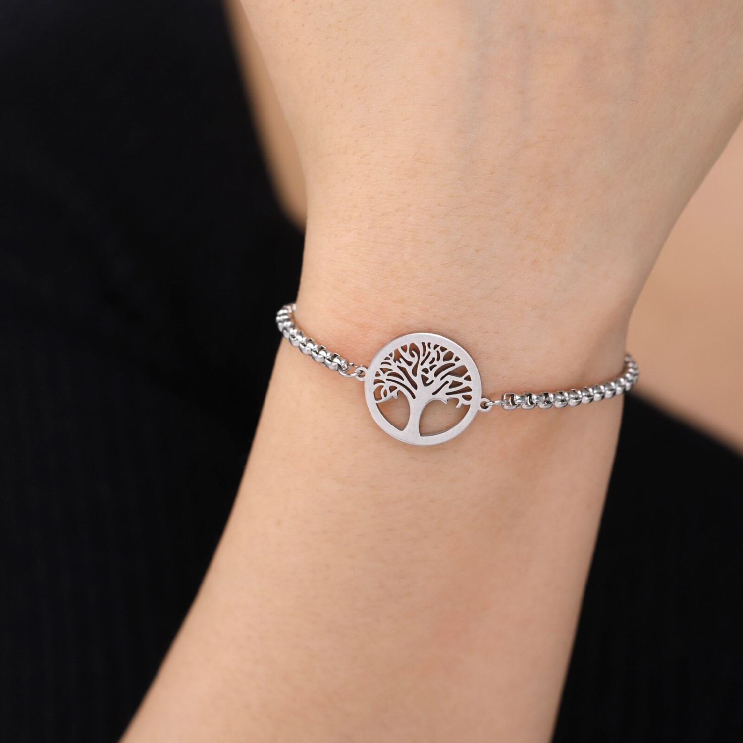 Pulsera Arbol de la Vida Plateada Acero - Imagen 4