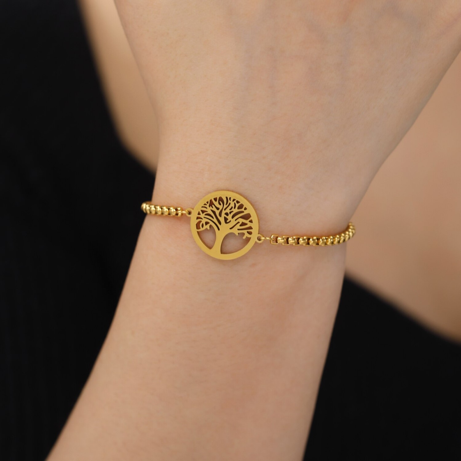 Pulsera Arbol de la Vida Dorado Acero - Imagen 3
