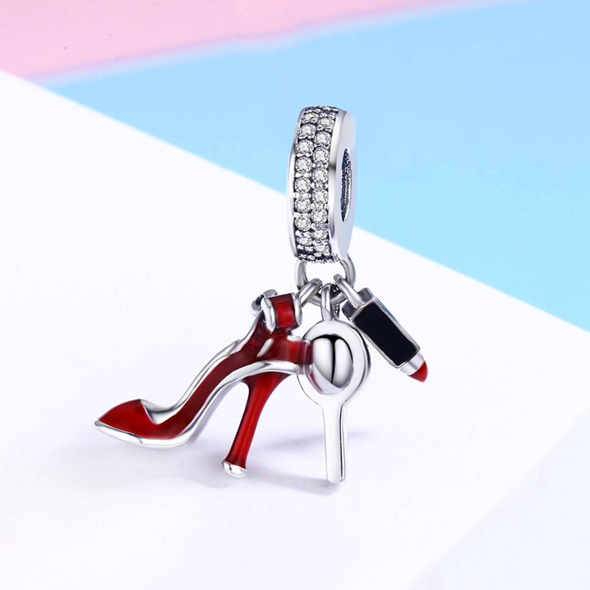 Charm Dije Plata 925 Zapato Taco Alto Rojo - Imagen 4