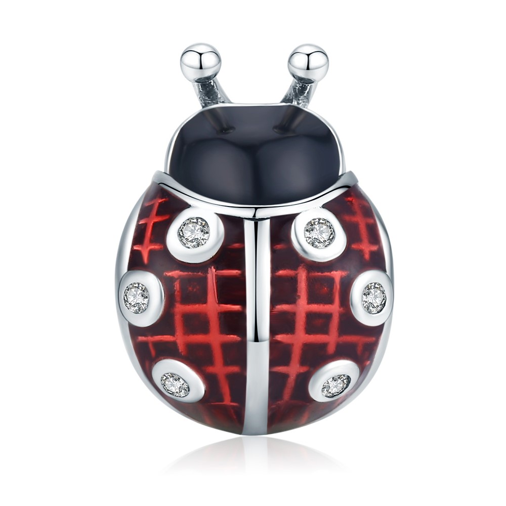 Charm Dije Plata 925 Mariquita Roja con Negro