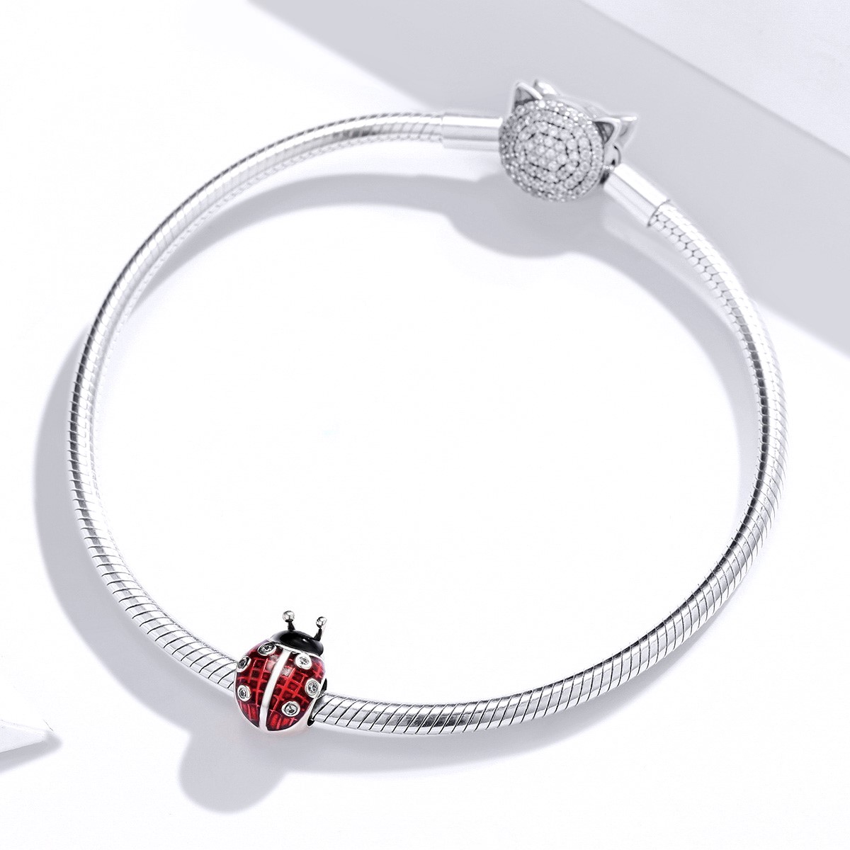 Charm Dije Plata 925 Mariquita Roja con Negro - Imagen 2