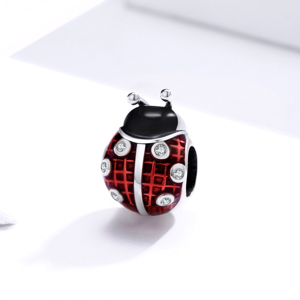 Charm Dije Plata 925 Mariquita Roja con Negro - Imagen 3