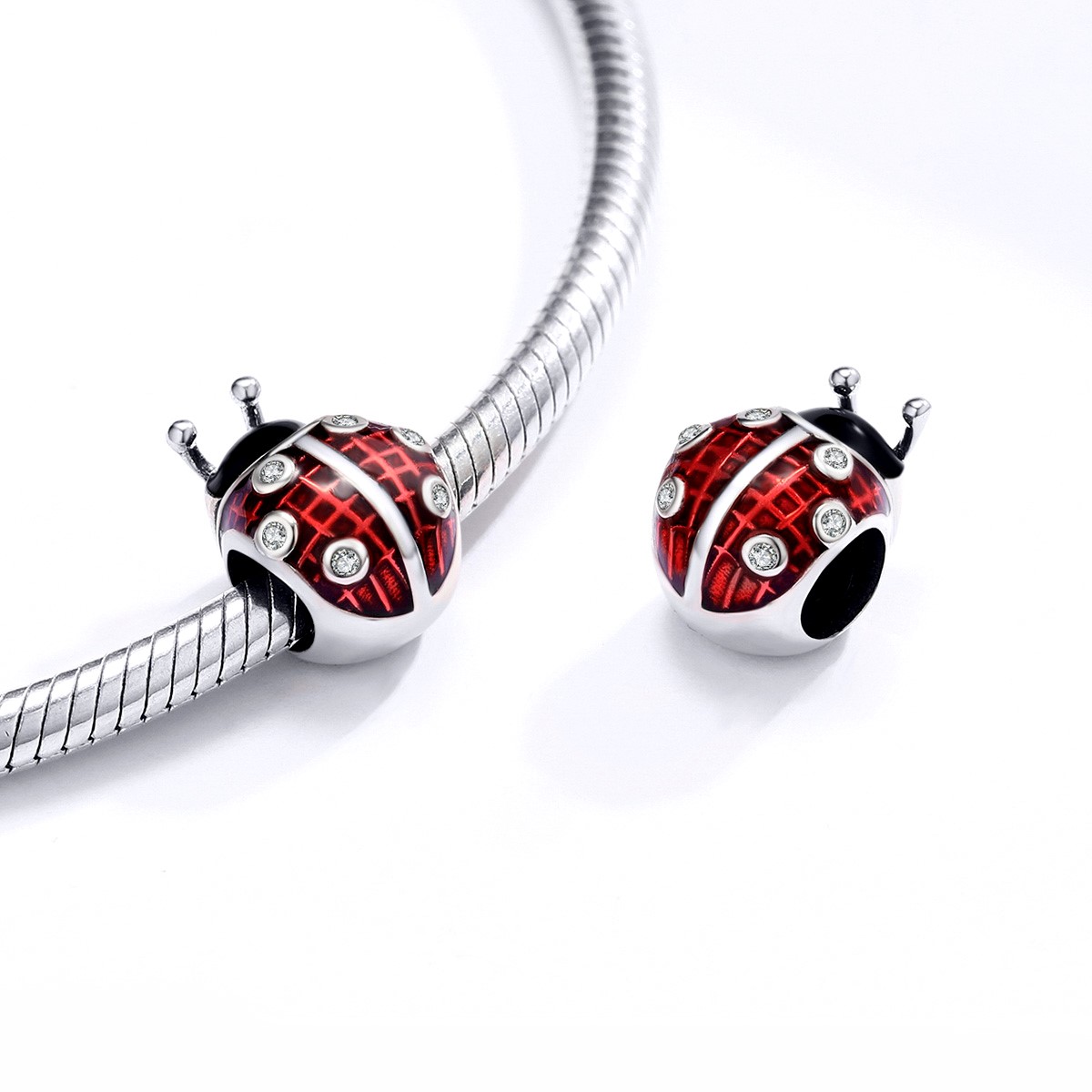 Charm Dije Plata 925 Mariquita Roja con Negro - Imagen 4