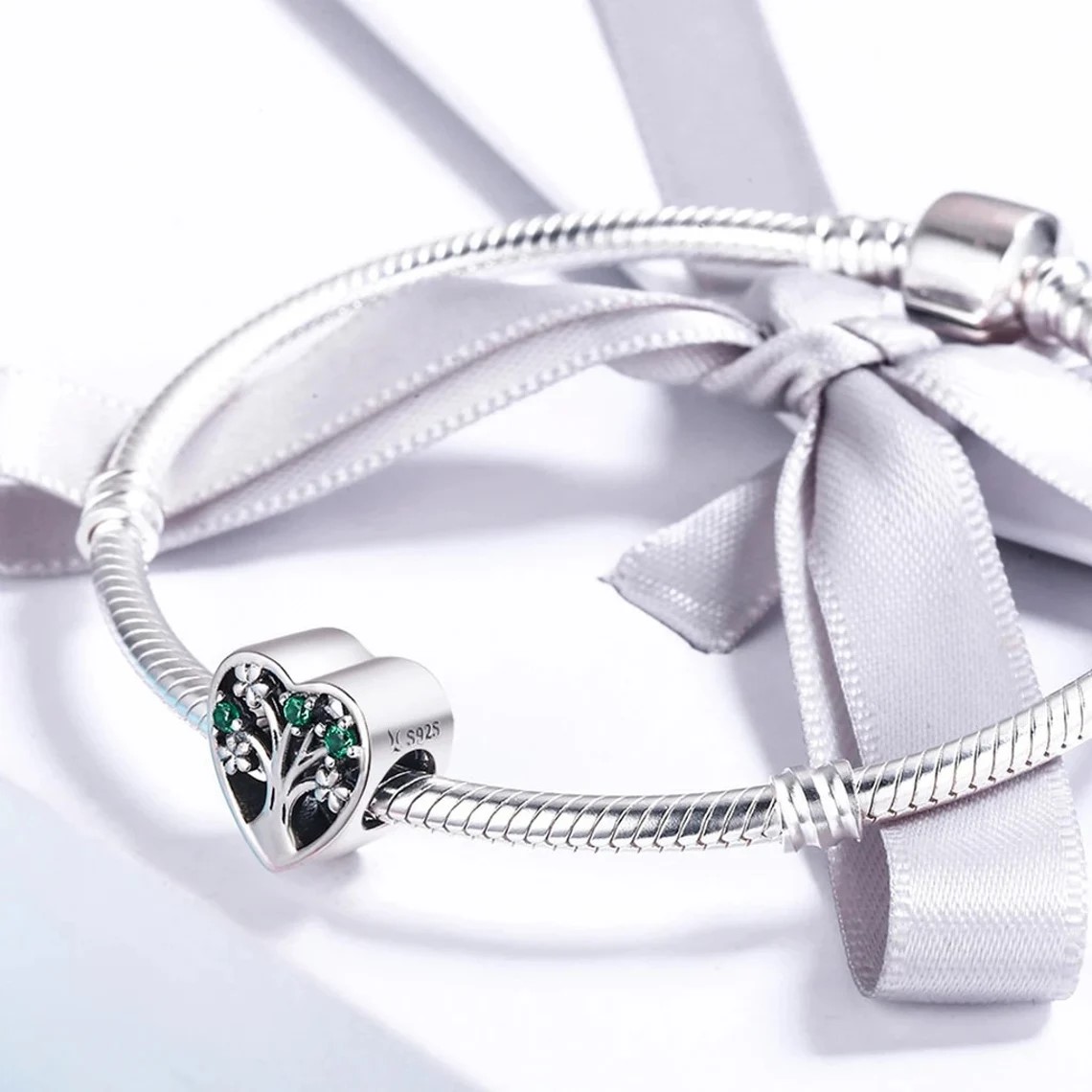 Charm Dije Plata 925 Corazon Arbol Verde - Imagen 2