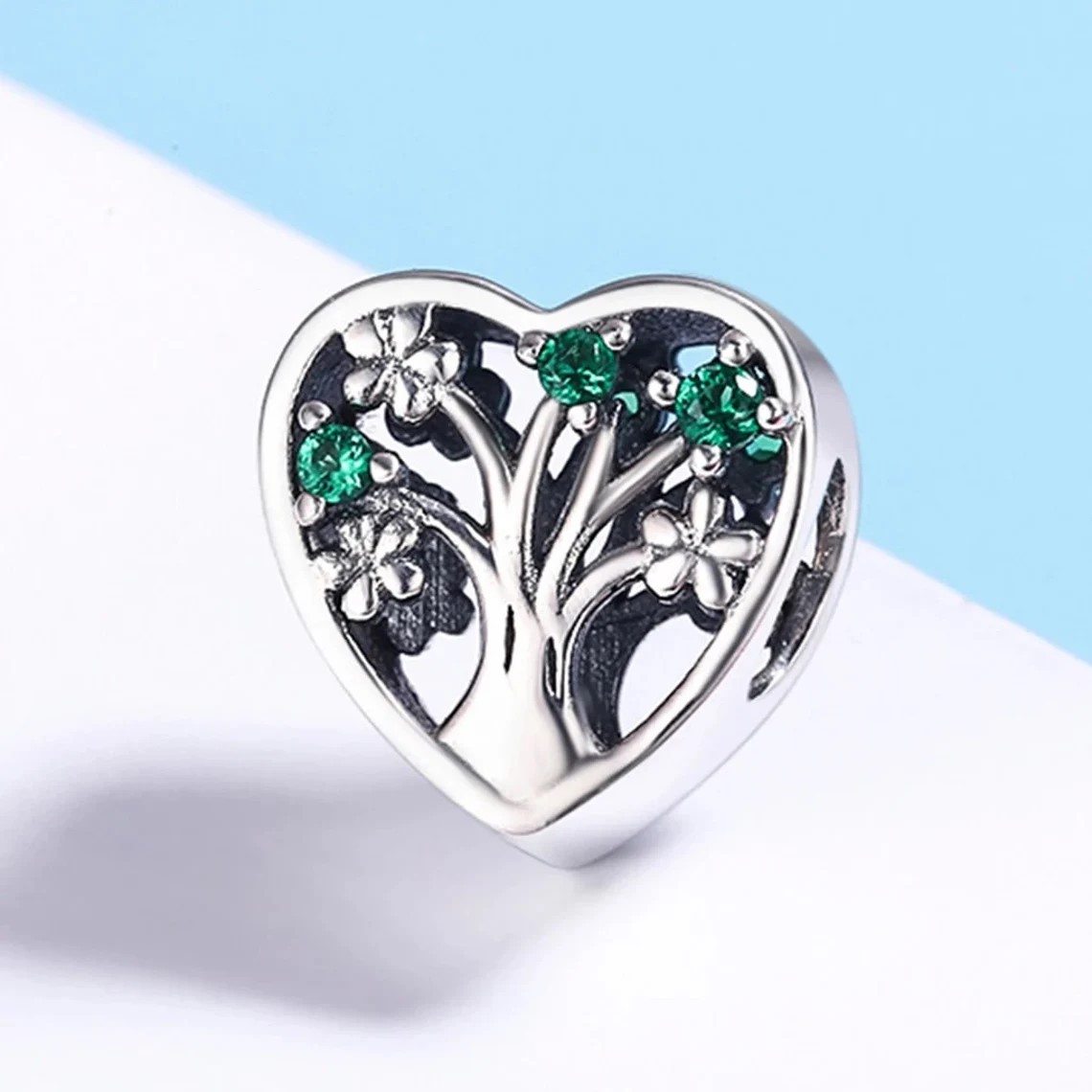 Charm Dije Plata 925 Corazon Arbol Verde - Imagen 3