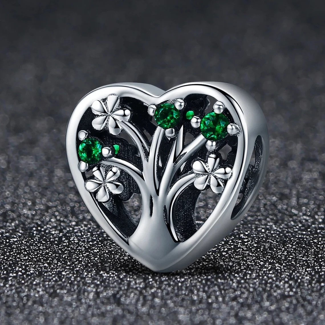 Charm Dije Plata 925 Corazon Arbol Verde - Imagen 4
