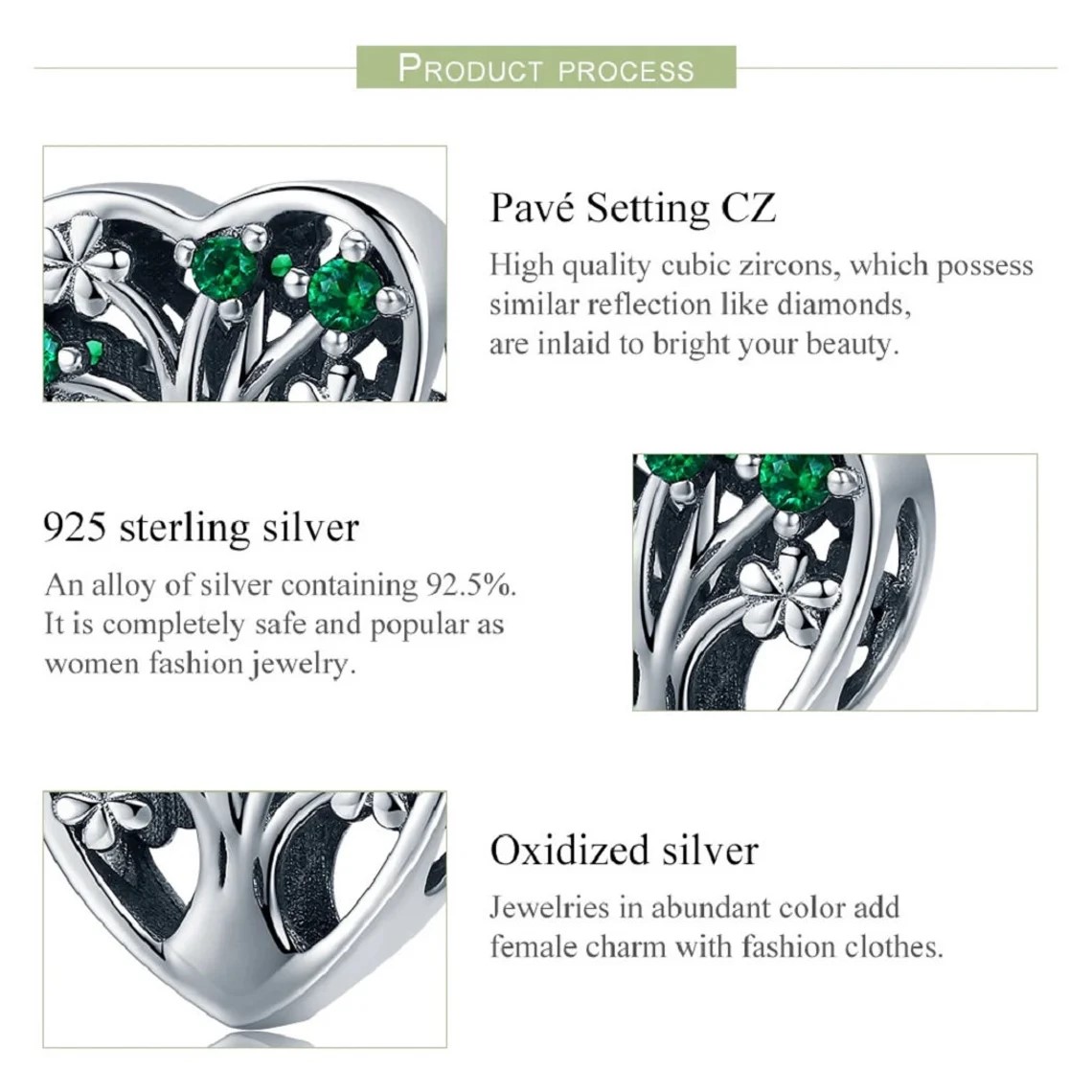 Charm Dije Plata 925 Corazon Arbol Verde - Imagen 5