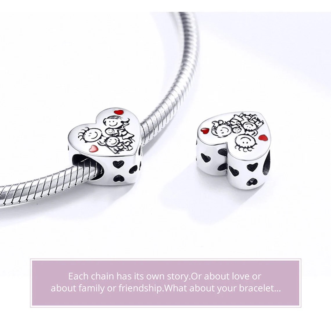 Charm Dije Plata 925 Corazon Familia Love - Imagen 3
