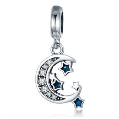Charm Dije Plata 925 Luna y Estrellas Azul