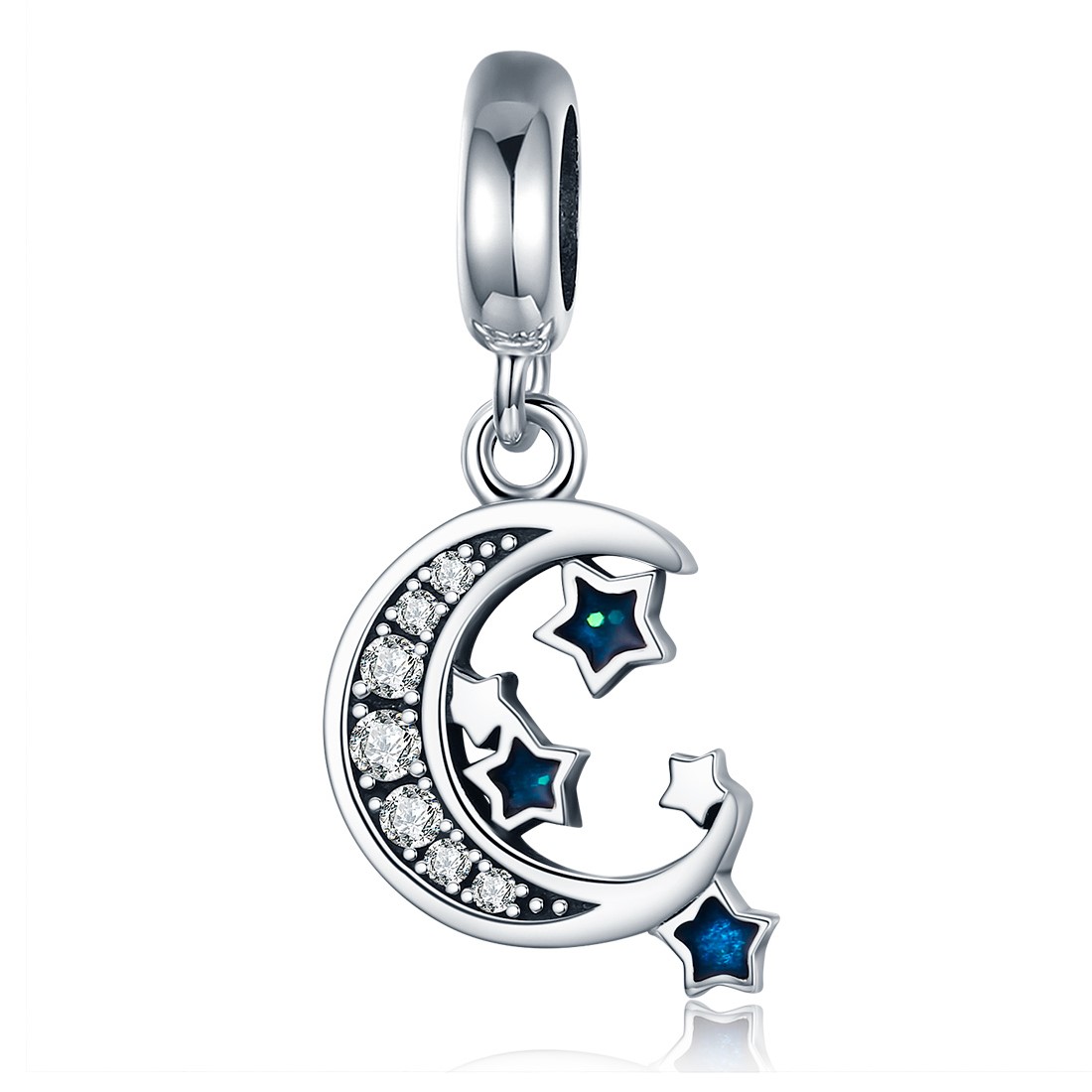 Charm Dije Plata 925 Luna y Estrellas Azul