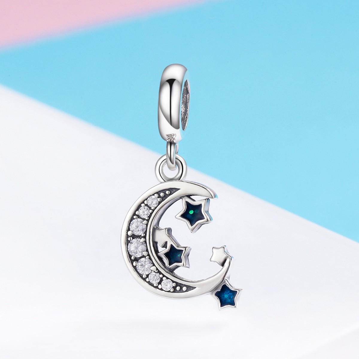 Charm Dije Plata 925 Luna y Estrellas Azul - Imagen 4