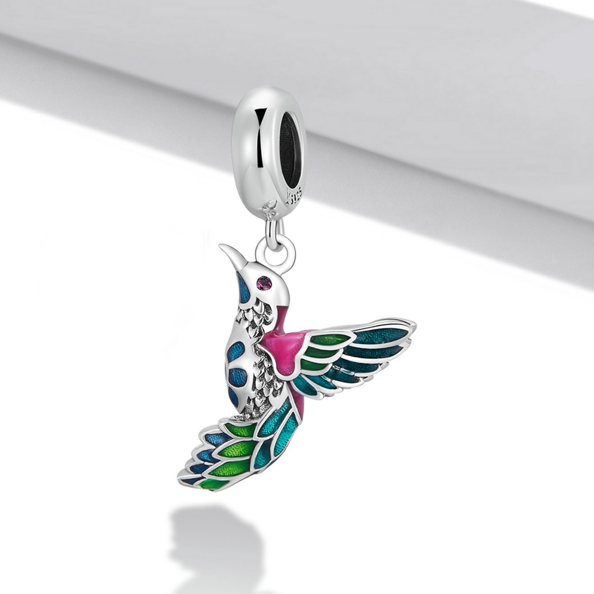 Charm Dije Plata 925 Colibri Ave Multicolor Pajaro - Imagen 3