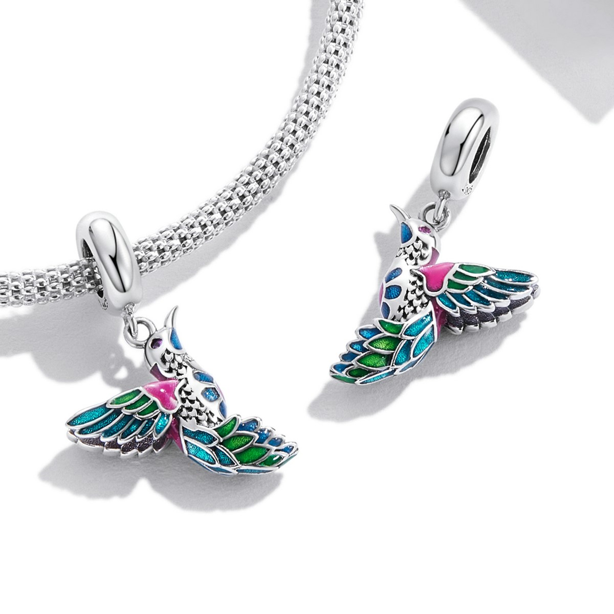 Charm Dije Plata 925 Colibri Ave Multicolor Pajaro - Imagen 4