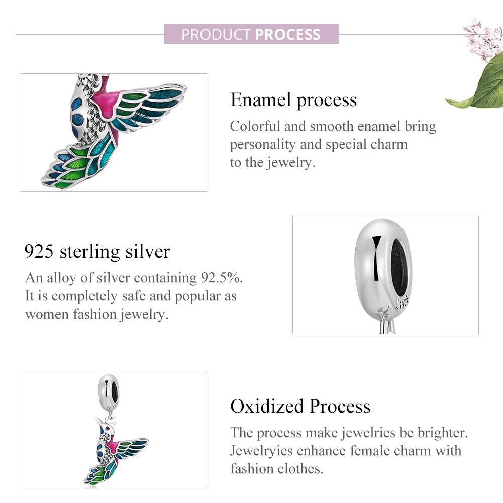 Charm Dije Plata 925 Colibri Ave Multicolor Pajaro - Imagen 6
