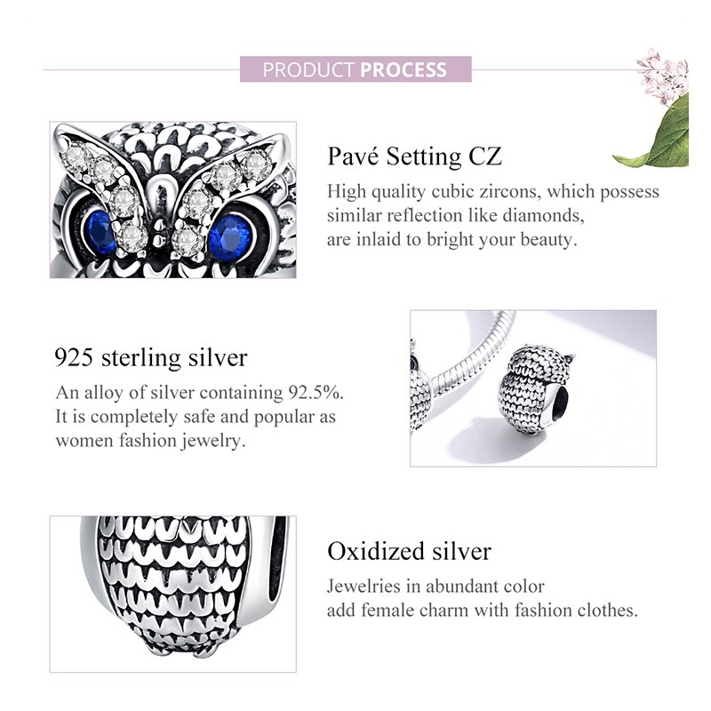 Charm Dije Plata 925 Buho Plateado - Imagen 5
