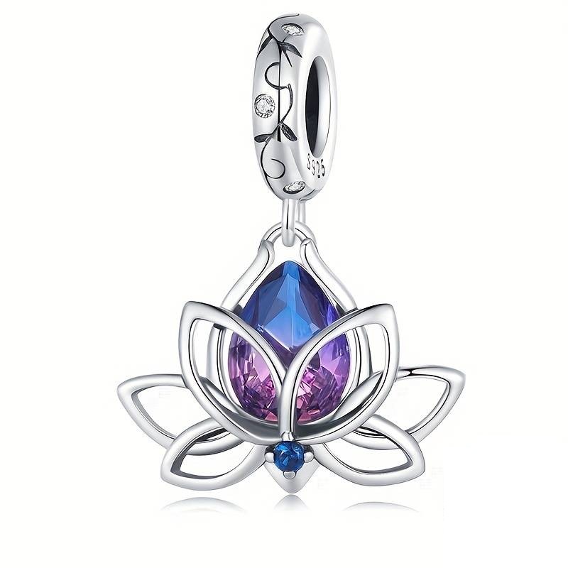 Charm Dije Plata Flor De loto Cristal Tornasol