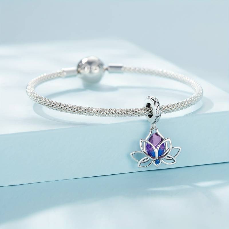 Charm Dije Plata Flor De loto Cristal Tornasol - Imagen 2