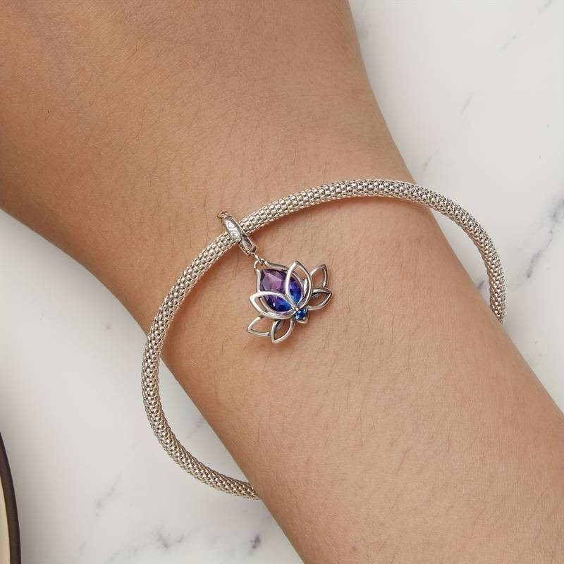 Charm Dije Plata Flor De loto Cristal Tornasol - Imagen 3