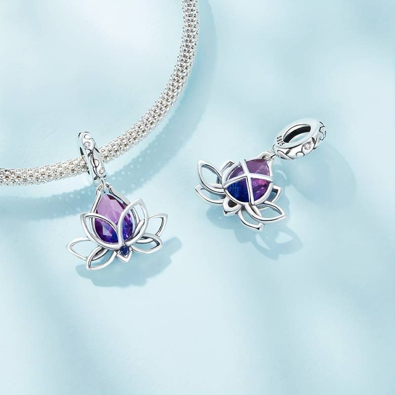Charm Dije Plata Flor De loto Cristal Tornasol - Imagen 4