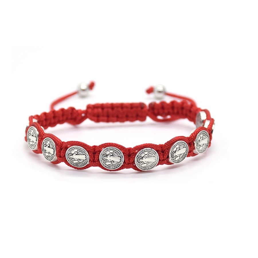 Pulsera Hilo Rojo San Benito Protector 10 Medallas