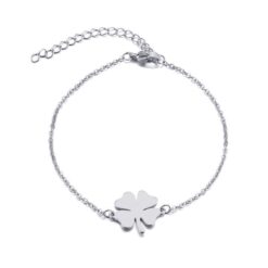 Pulsera Trebol de La Suerte Plateada Acero