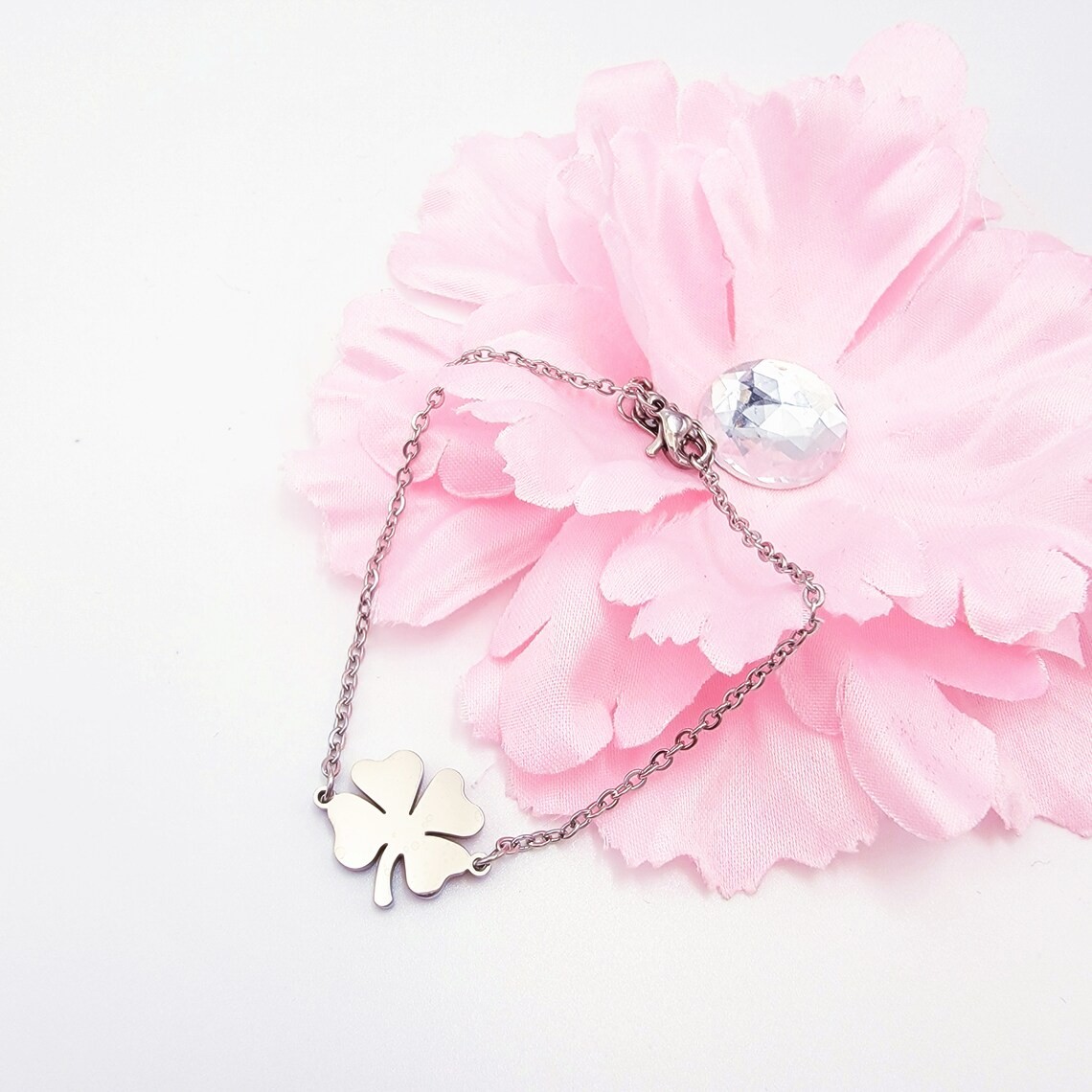 Pulsera Trebol de La Suerte Plateada Acero - Imagen 3