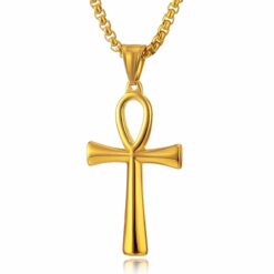 Colar Colgante Cruz Egipcia Ankh Acero 50mm Dorada