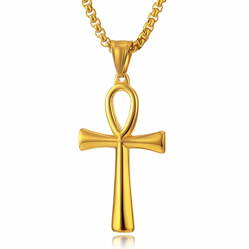 Colar Colgante Cruz Egipcia Ankh Acero 50mm Dorada